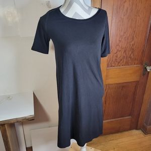 Womans Pure Jill Black Scoop Neck Shift Dress Knit Short Sleeve Size XS